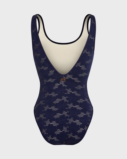Badeanzug aus Jacquard mit Blumenmuster und englischer Stickerei