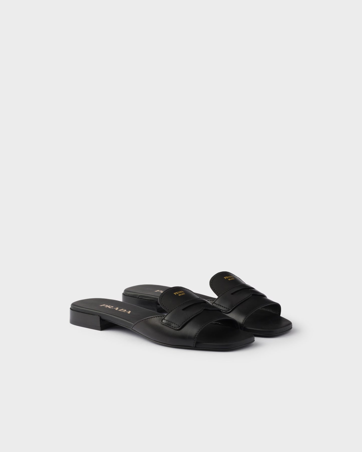 Black leather slider sandals