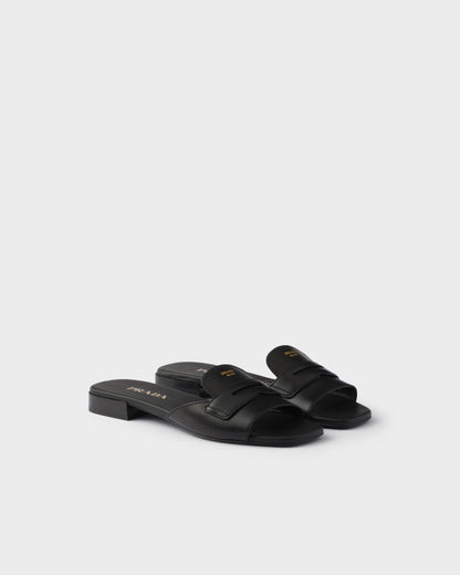 Black leather slider sandals