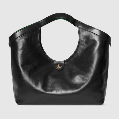 Kleine GG Giglio Shoppingtasche aus schwarzem Leder
