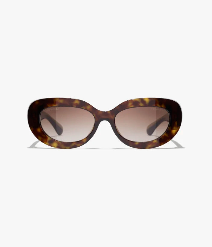 Zweifarbige ovale Sonnenbrille aus dunkelbraunem Havanna-Acetat mit braunen Gläsern