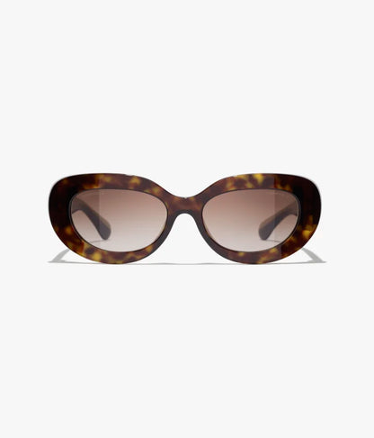 Zweifarbige ovale Sonnenbrille aus dunkelbraunem Havanna-Acetat mit braunen Gläsern