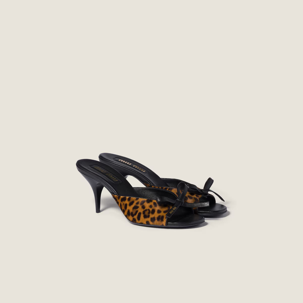 Printed Leather Sandals with Bow Honey