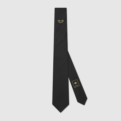 Jacquard Silk Tie in Black with GG-Clamp