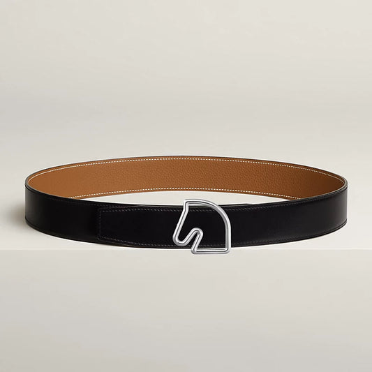 Gürtelschließe Tête de Cheval & Wendbarer Gürtelriemen 38 mm Schwarz/Gold Herren