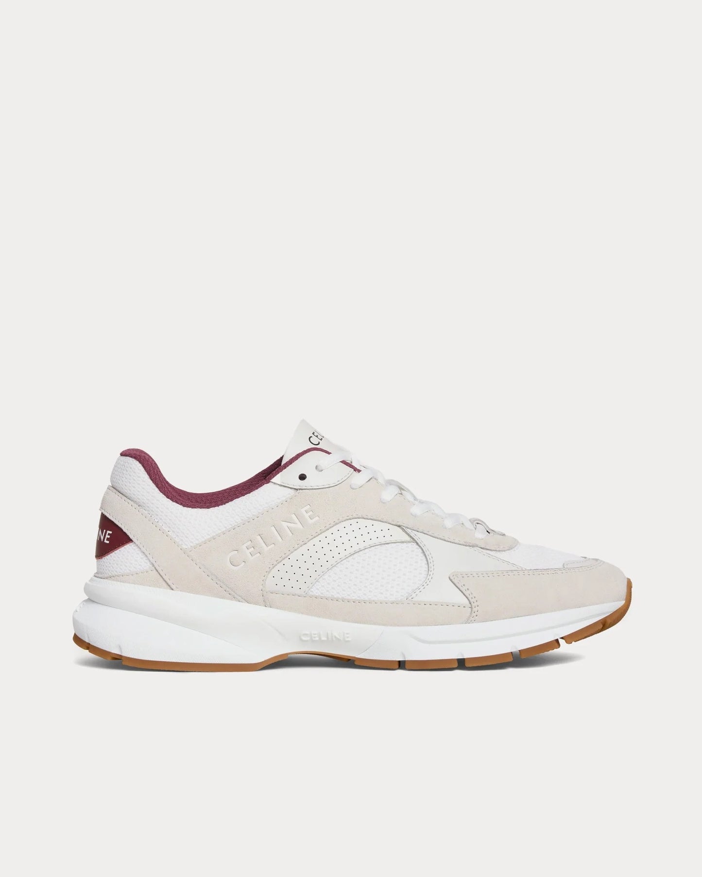 CR-03 Runner Low-Top-Sneakers aus Mesh, Veloursleder und Kalbsleder in Optisch Weiß / Beige / Bordeaux