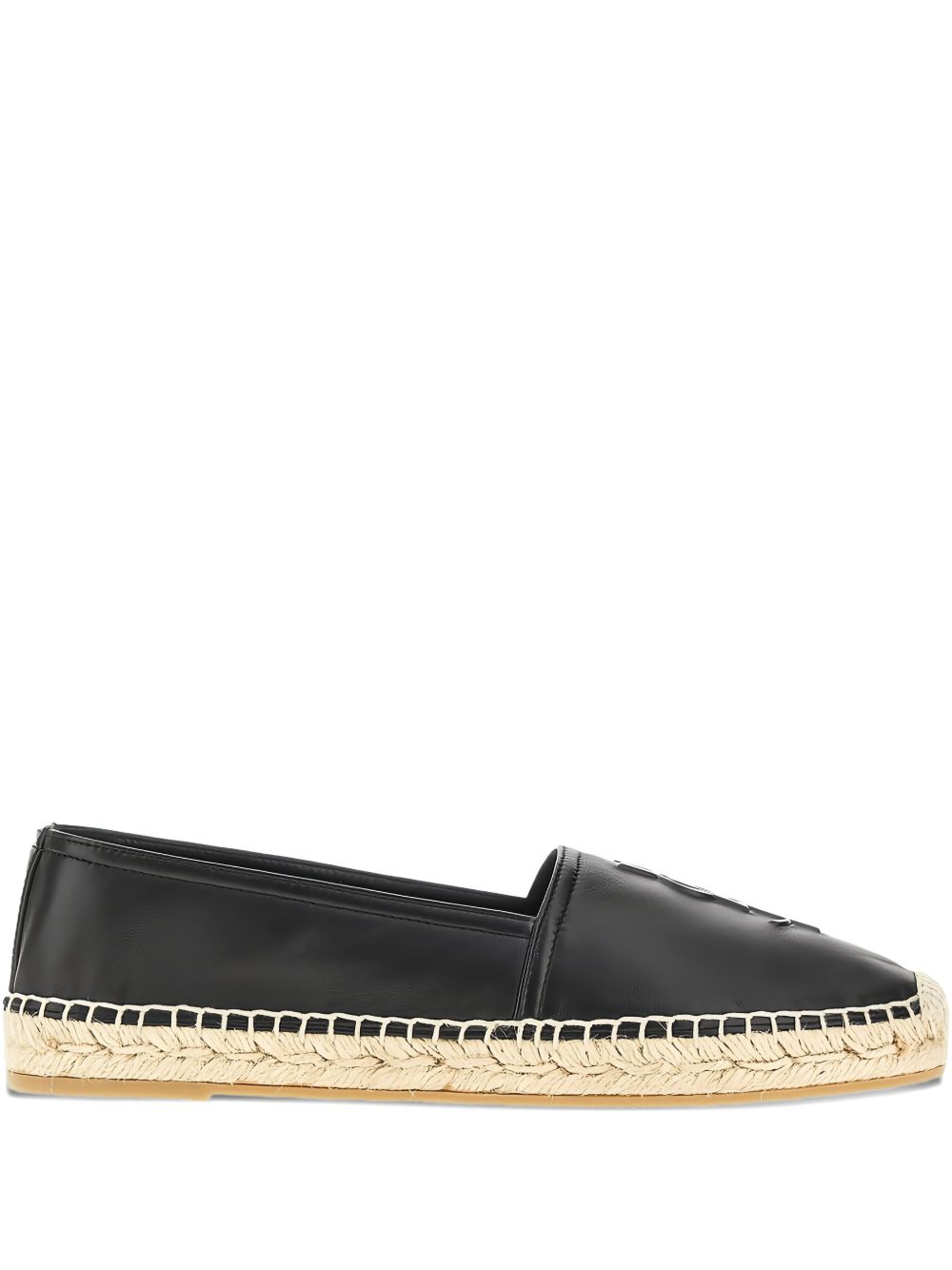 Espadrilles mit Logo in Schwarz/Raffia