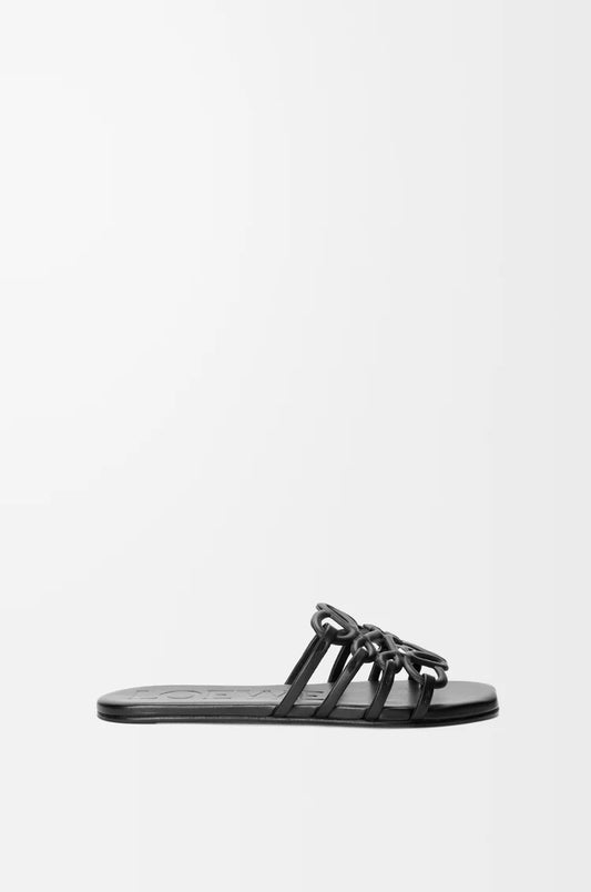 Slide Anagram Petal made of soft leather Black