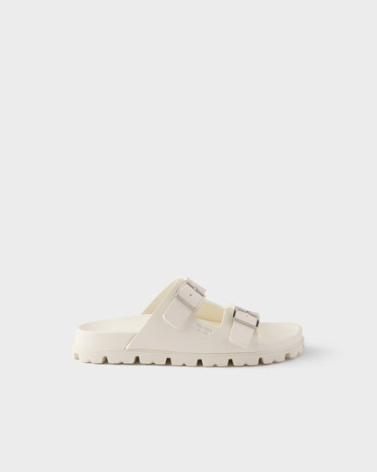 Slider-Sandalen aus elfenbeinfarbenem Gummi