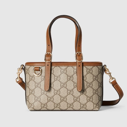 GG Emblem Mini-Tasche aus beigem und braunem Canvas