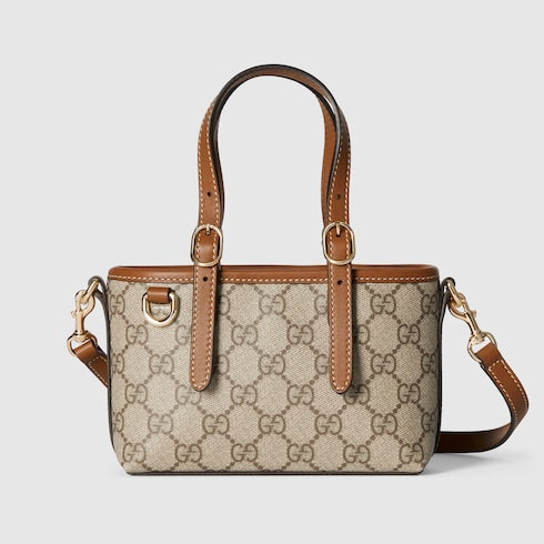 GG Emblem mini bag in beige and brown canvas