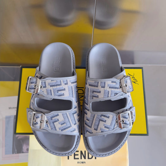 Feel slippers in grey/blue with FF jacquard