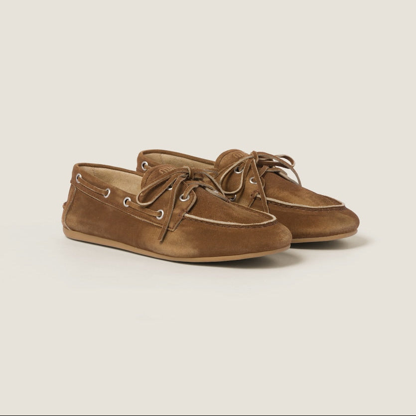 Unlined loafers in washed suede, cinnamon