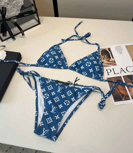 Monogram Denim Triangle Bikini-Set