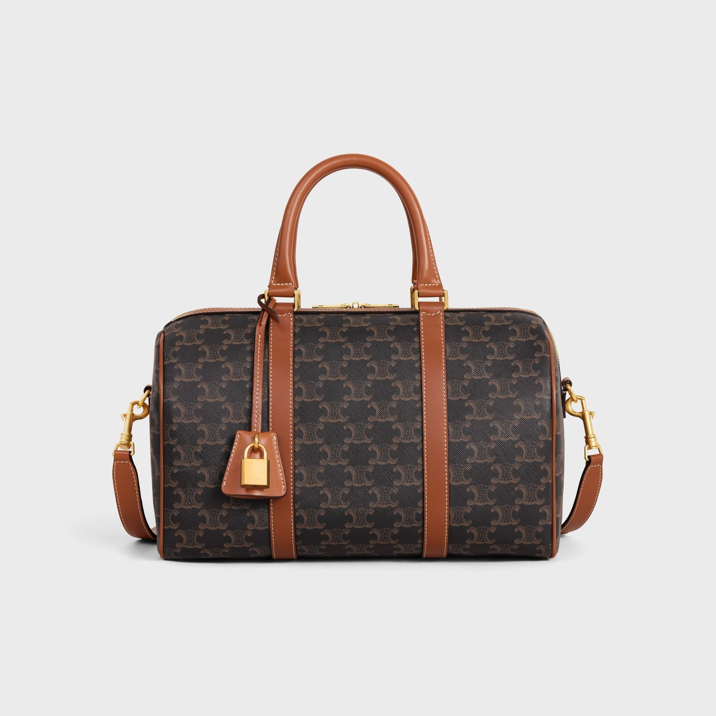 Große Boston Tasche aus Triomphe-Canvas und Kalbsleder in Cognac