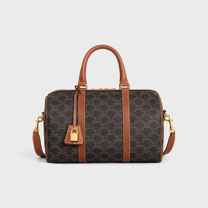 Große Boston Tasche aus Triomphe-Canvas und Kalbsleder in Cognac