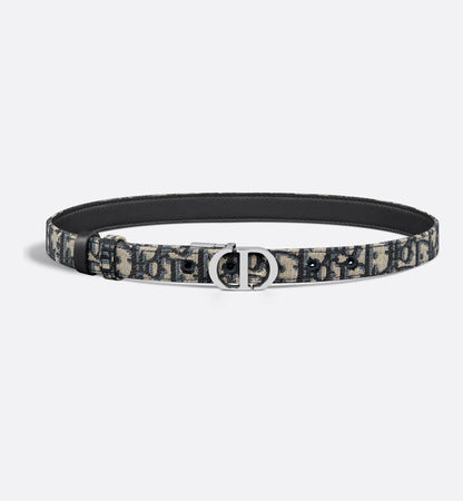 30 Wende-Gürtel Montaigne aus glattem blauem Kalbsleder und Oblique Jacquard mit silberner 20-mm-Schnalle für Damen