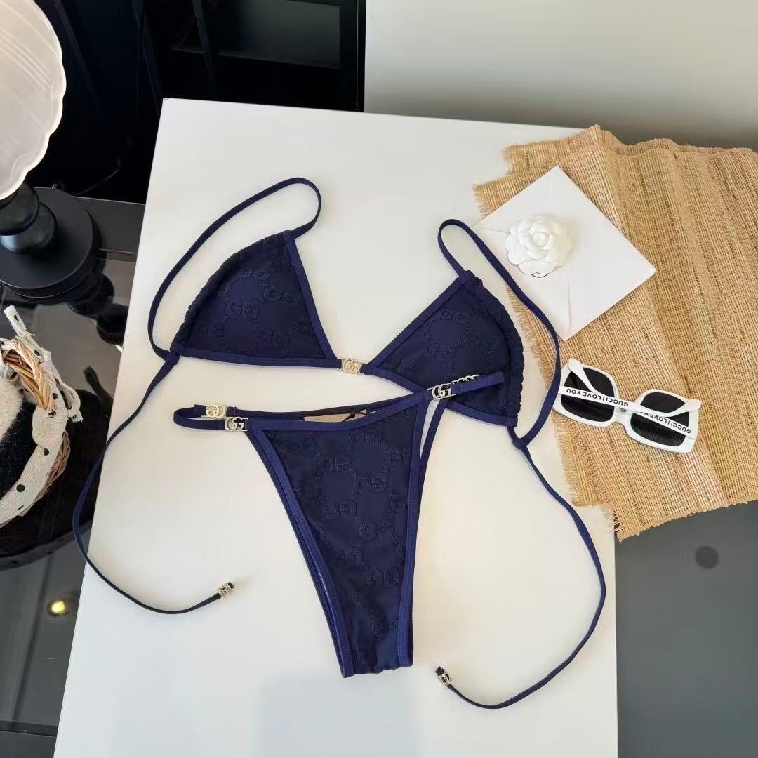 Logo Triangel-Bikini-Set Marineblau