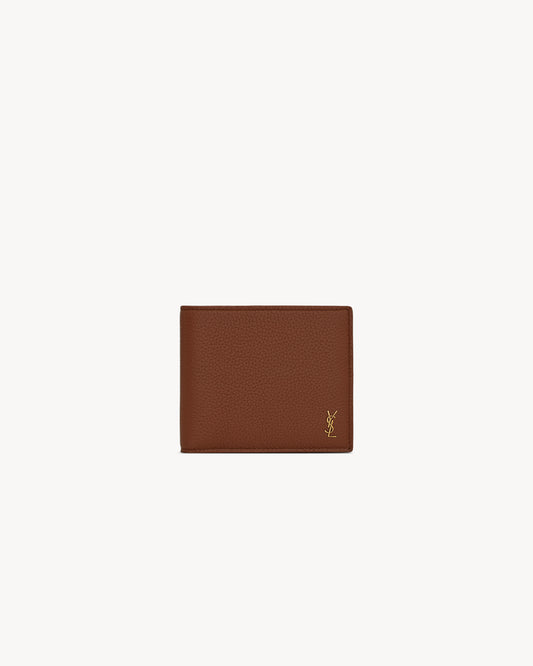 Small TINY CASSANDRE East/West wallet in grained brown leather