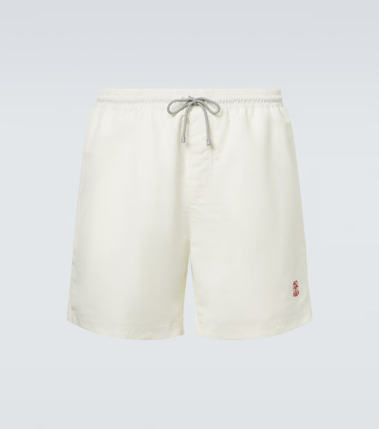 Weiße Badehose mit rotem Logo