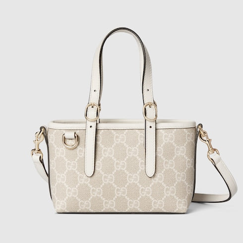 GG Emblem Mini-Tasche aus beigem und weißem Canvas