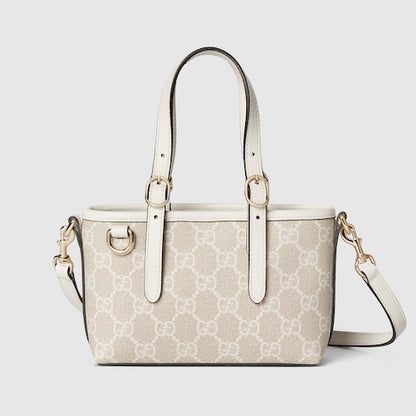 GG Emblem Mini-Tasche aus beigem und weißem Canvas