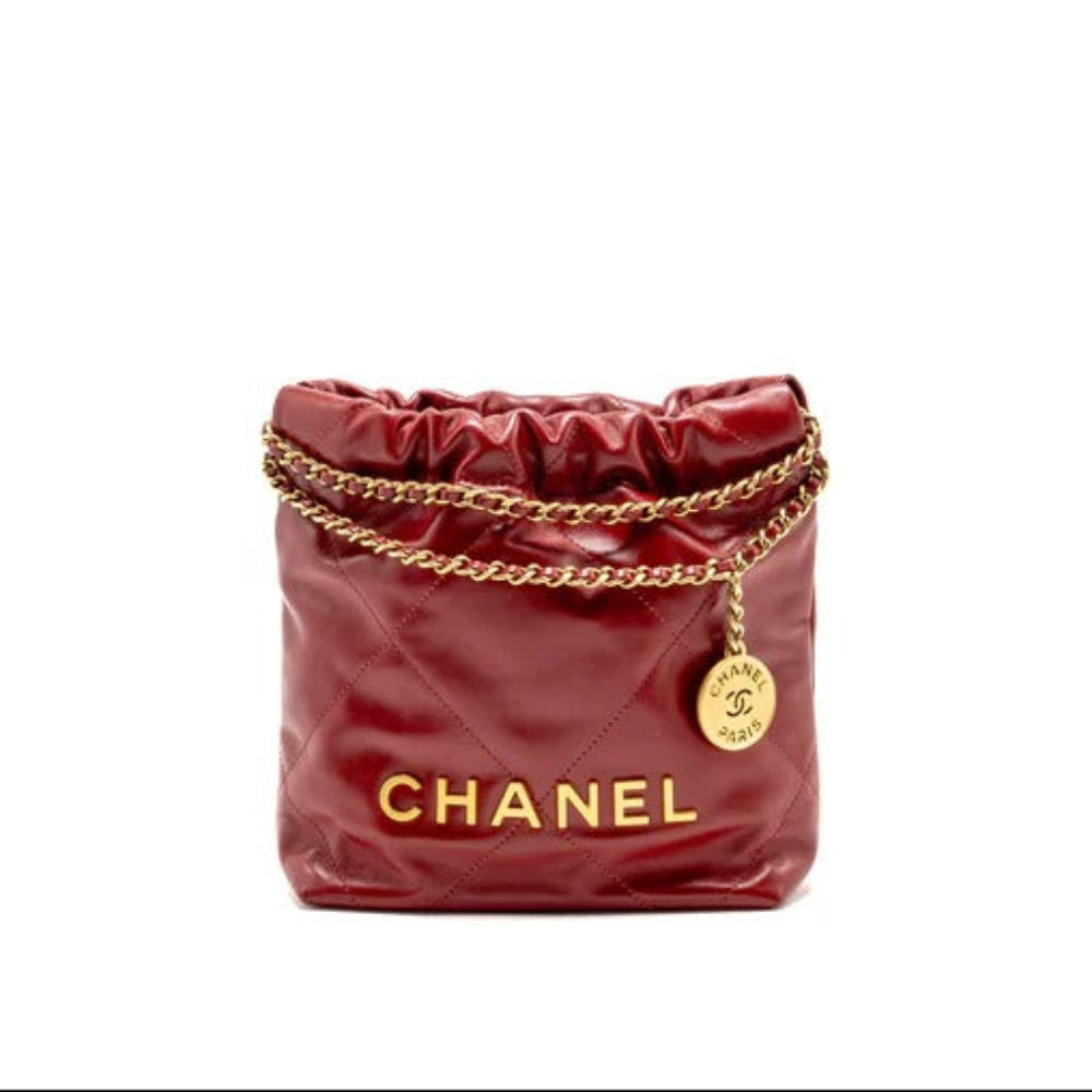 Mini 22 Tasche aus glänzendem rotem Kalbsleder