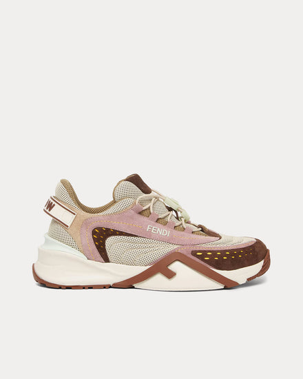 Flow Mesh & Suede Brown Low-Top Sneakers