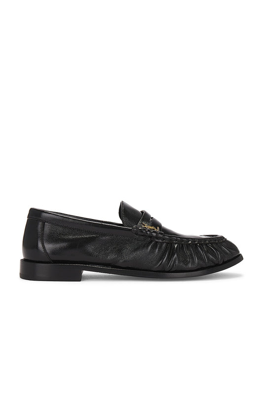 Black leather loafers