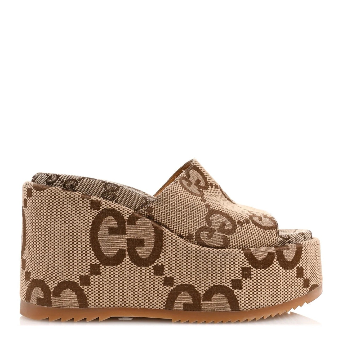 Monogram Jumbo GG Plateau-Sandalen mit Keilabsatz Camel Ebony