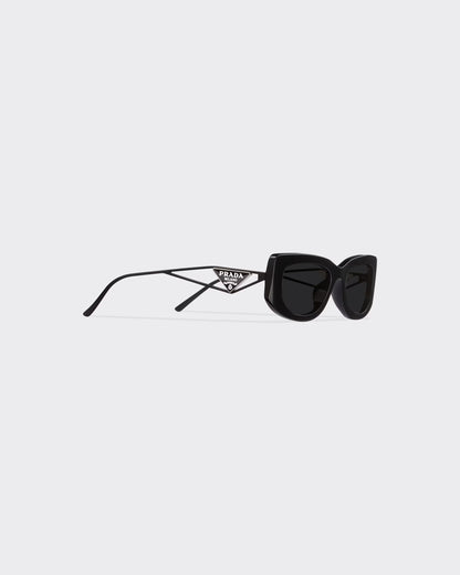 Sunglasses with triangle logo and slate-colored lenses