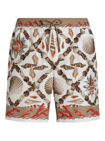 Weiße Badehose mit Muschel-Print