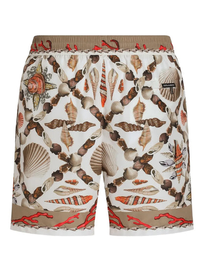 Weiße Badehose mit Muschel-Print