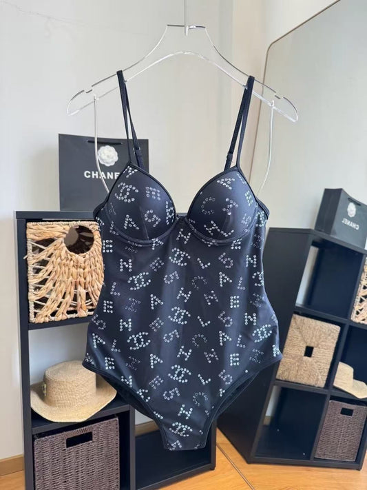 Badeanzug mit Allover-Logo Schwarz