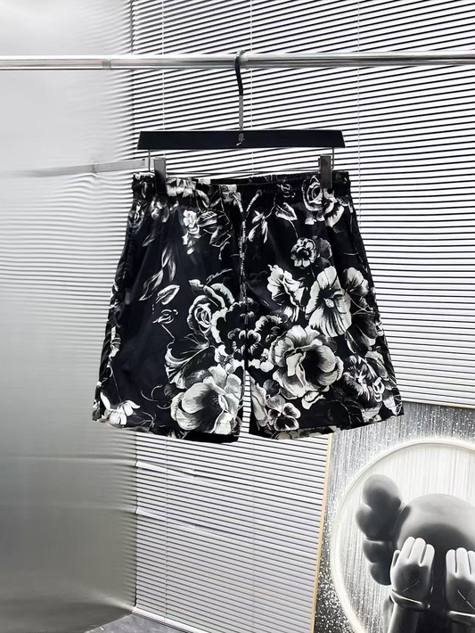 Badehose mit floralem Print Weiß und Schwarz