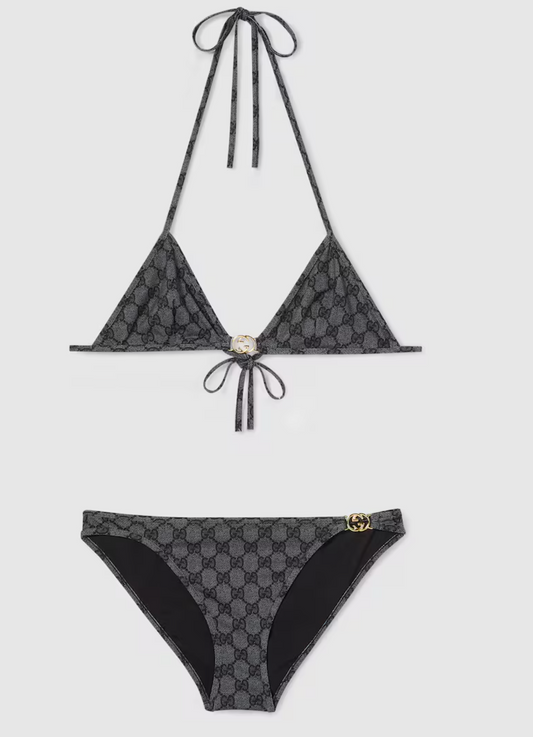 Bikini aus Stretch-Jersey mit GG-Print in Schwarz