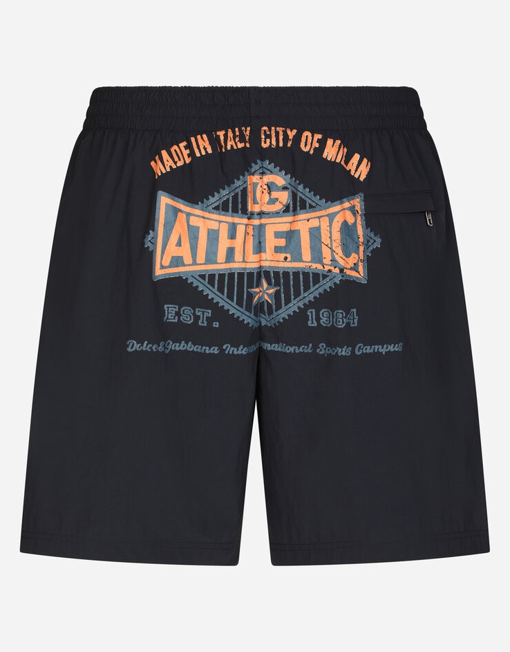 Schwarze Badehose bis zur Mitte des Oberschenkels mit grafischem Rückenprint