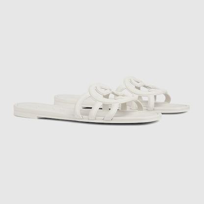 Women's white rubber GG cross-strap slider sandals