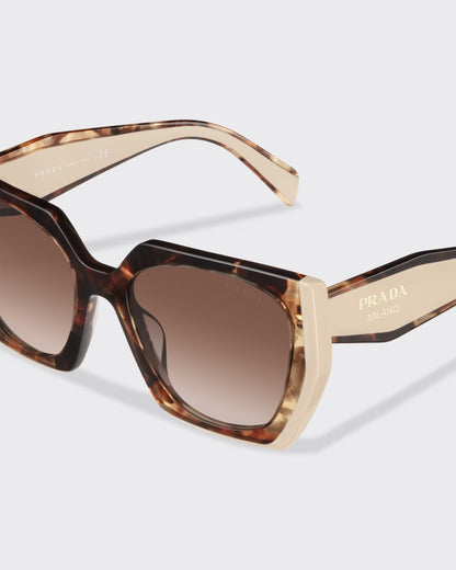 Sonnenbrille mit Logo aus Acetat in Karamell-Schildpatt und Puderrosa