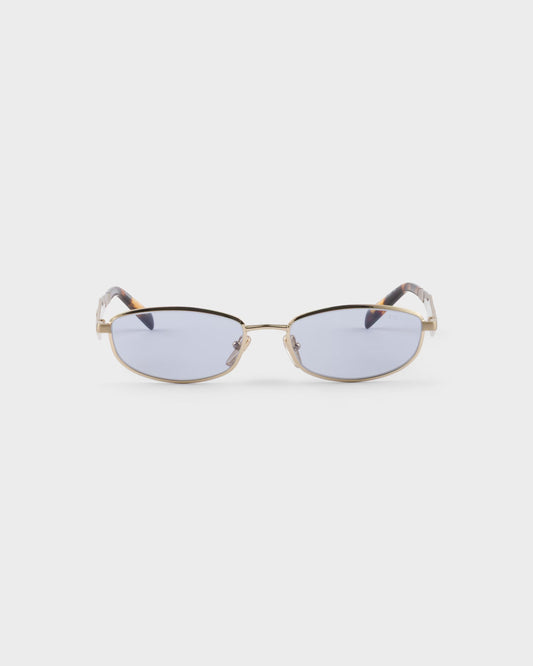 Pale gold acetate oval sunglasses with ultraviolet lenses
