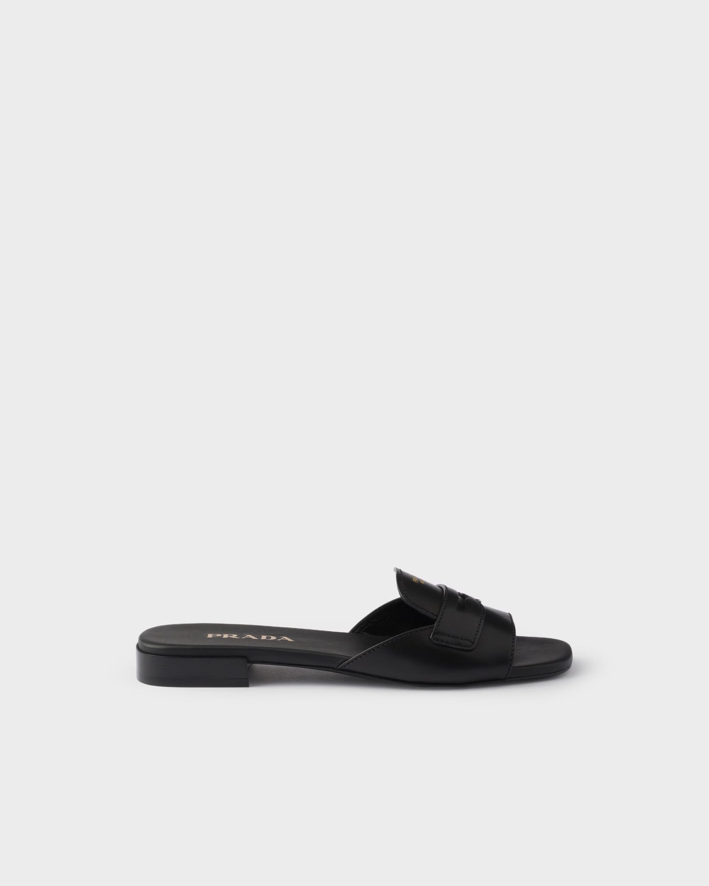 Black leather slider sandals