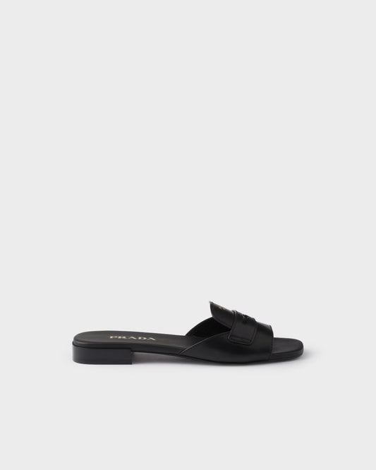 Black leather slider sandals