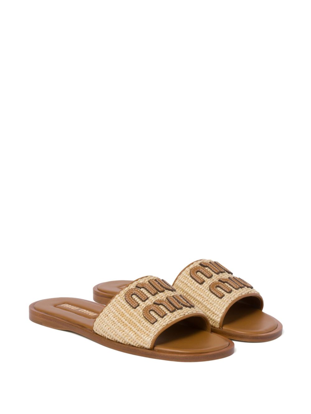 Logo sandals made of raffia in beige