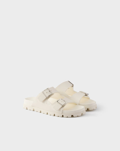 Slider-Sandalen aus elfenbeinfarbenem Gummi