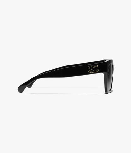 Butterfly-Sonnenbrille aus schwarzem Acetat mit schwarzen Gläsern
