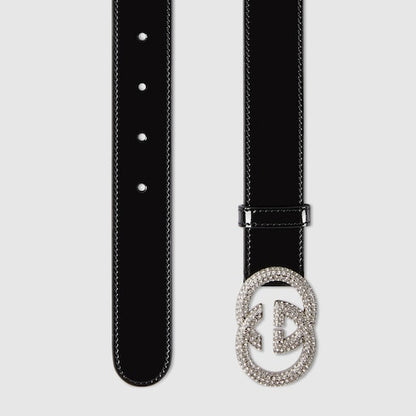 Schmaler Gürtel mit GG-Kreuzschnalle in Schwarz Damen