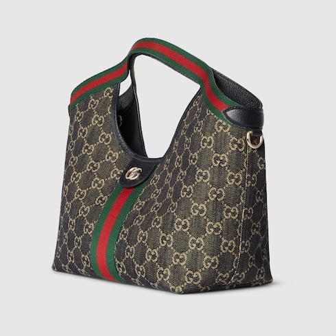 Small GG Giglio shopping bag in black and white GG denim