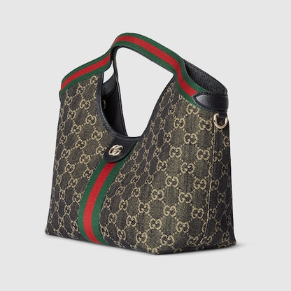 Small GG Giglio shopping bag in black and white GG denim
