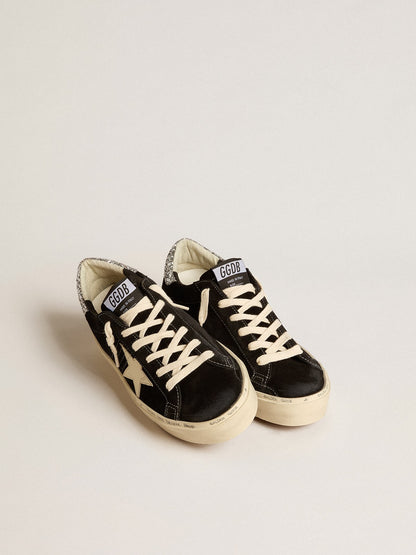 Hi Star shoes in black leather with silver glitter on the heel.