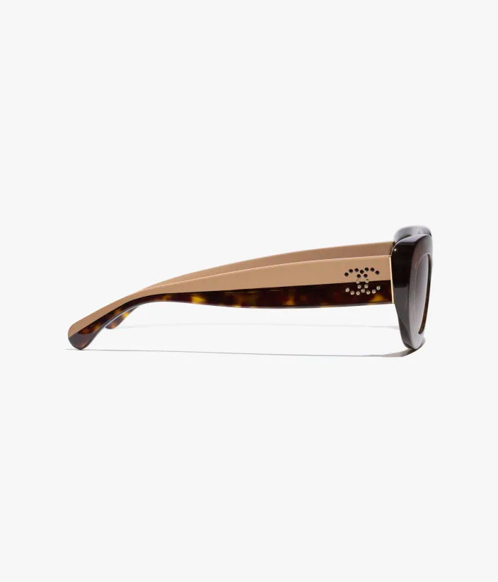 Zweifarbige ovale Sonnenbrille aus dunkelbraunem Havanna-Acetat mit braunen Gläsern